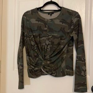 Camo Long Sleeve Top with Twist in Front